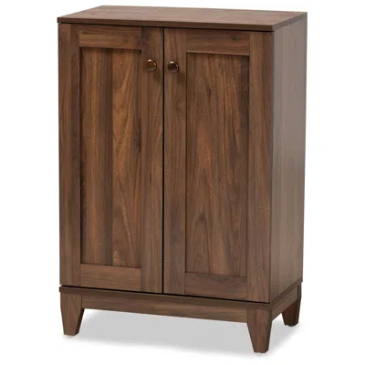 Baxton Studio Nissa 23 1/2" Wide Walnut Brown 2-door Shoe Storage Cabinet