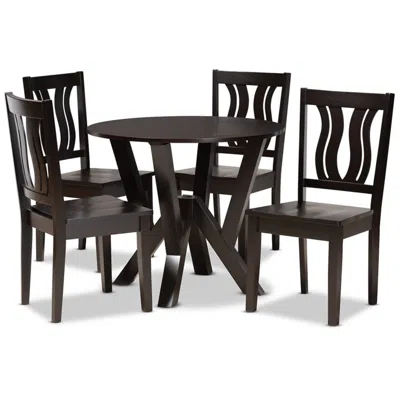 Baxton Studio Noelia Dark Brown Wood 5-piece Dining Table And Chair Set