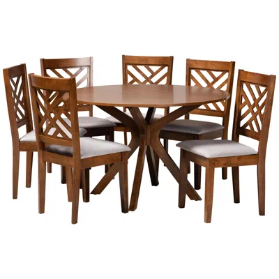 Baxton Studio Norah Walnut Brown Wood 7-piece Dining Table And Chair Set