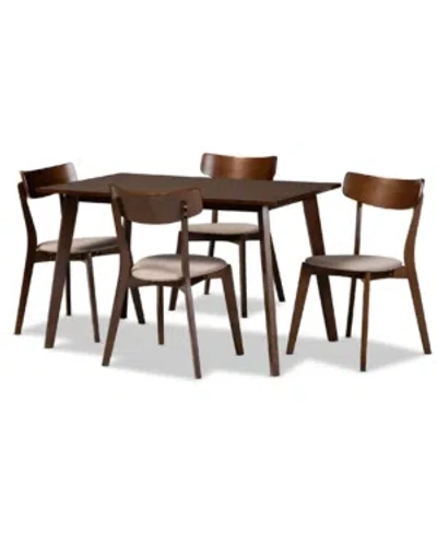 BAXTON STUDIO NORI MID-CENTURY MODERN TRANSITIONAL FABRIC UPHOLSTERED 5 PIECE DINING SET