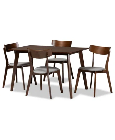 Baxton Studio Nori Mid-century Modern Transitional Fabric Upholstered 5 Piece Dining Set In Brown