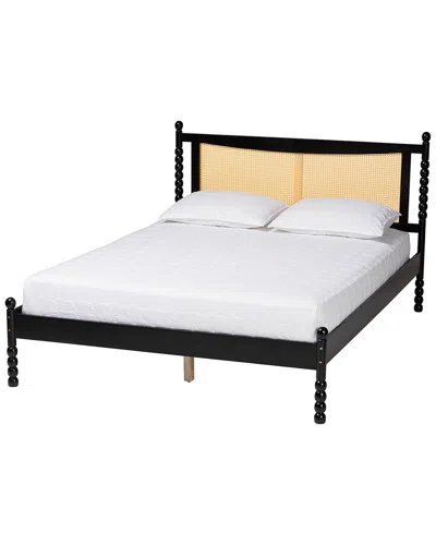 Baxton Studio Okena Mid-century Modern Wood Queen Size Platform Bed With Woven  Rattan In Black