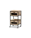 BAXTON STUDIO OLINDA MODERN INDUSTRIAL OAK BROWN FINISHED WOOD AND BLACK METAL 2-DRAWER END TABLE