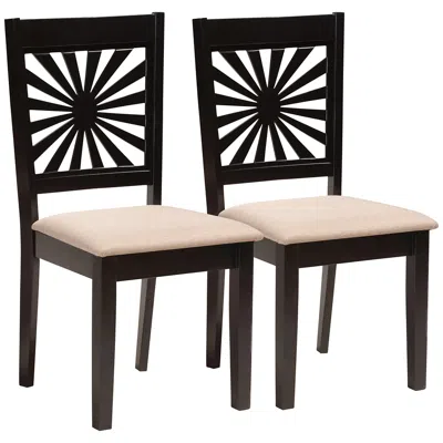 Baxton Studio Olympia Beige Fabric Espresso Wood Dining Chairs Set Of 2 In Black
