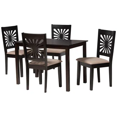 Baxton Studio Olympia Espresso Brown Wood Beige Fabric 5-piece Dining Set