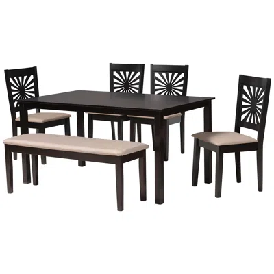 Baxton Studio Olympia Espresso Brown Wood Beige Fabric 6-piece Dining Set