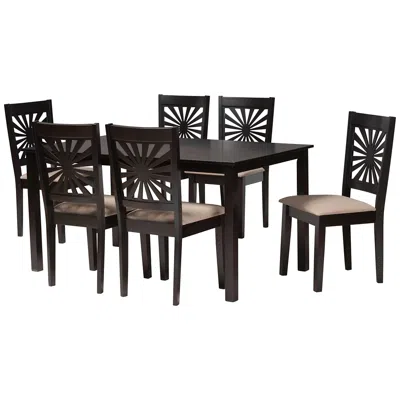 Baxton Studio Olympia Espresso Brown Wood Beige Fabric 7-piece Dining Set