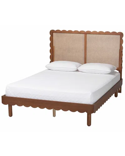Baxton Studio Orianthe Scalloped Platform Bed With Woven Rattan Headboard In Brown