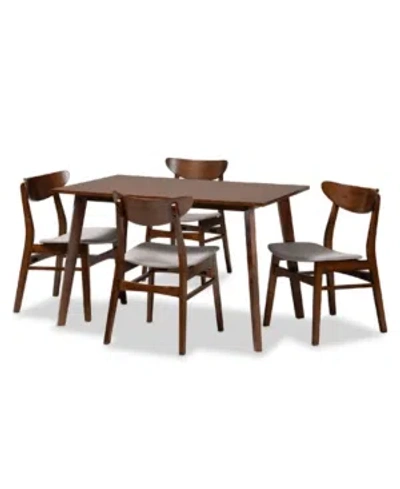 BAXTON STUDIO ORION MID-CENTURY MODERN TRANSITIONAL FABRIC UPHOLSTERED 5 PIECE DINING SET