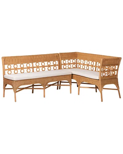 Baxton Studio Oxford Bohemian Rattan 2pc Dining Nook Bench Set