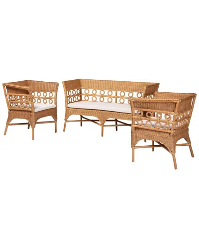 Baxton Studio Oxford Bohemian Rattan 3pc Living Room Chair Set In Brown