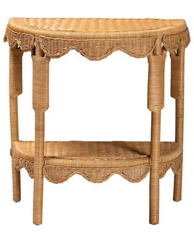 Baxton Studio Paisley Coastal Scallop Rattan Console Table In Brown