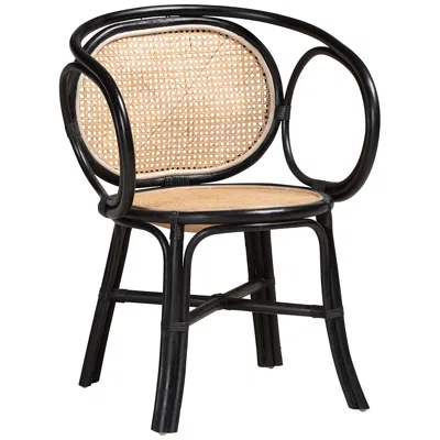 Baxton Studio Palesa Two-tone Black Natural Rattan Dining Chair