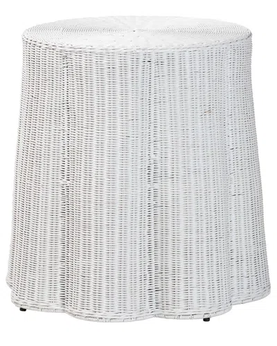 Baxton Studio Palm Bohemian Scalloped Rattan End Table In White