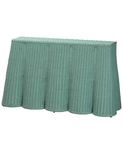 Baxton Studio Palm Bohemian Seafoam Green Scallop Rattan Console Table