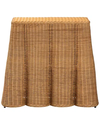 Baxton Studio Palm Scallop Rattan Console Table In Brown