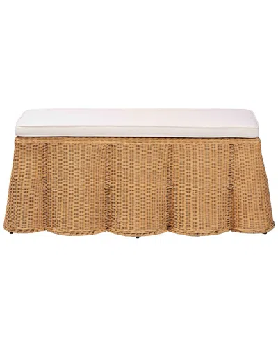 BAXTON STUDIO BAXTON STUDIO PALM SCALLOP RATTAN OTTOMAN WITH CUSHION