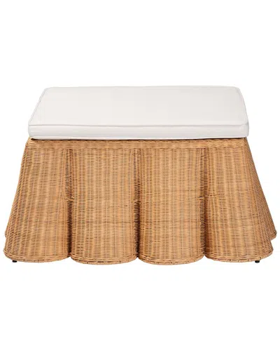 BAXTON STUDIO BAXTON STUDIO PALM SCALLOP RATTAN OTTOMAN WITH CUSHION