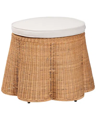 BAXTON STUDIO BAXTON STUDIO PALM SCALLOP RATTAN OTTOMAN WITH CUSHION