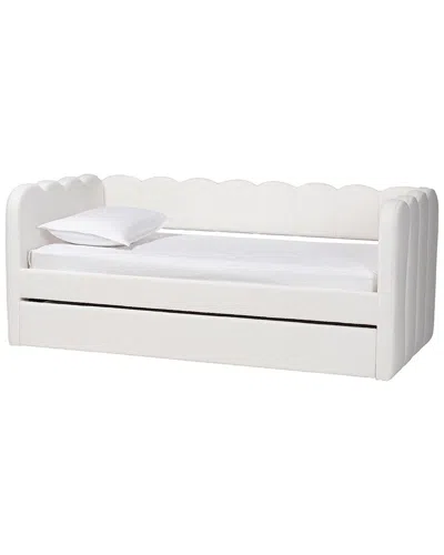 Baxton Studio Palmer Cream Teddy-bear Fabric Twin Daybed With Rolling Trundle In White