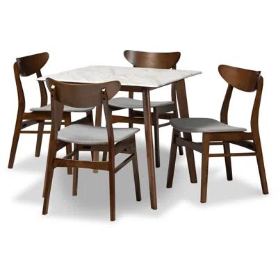 Baxton Studio Paras Walnut Brown Gray 5-piece Dining Table And Chair Set