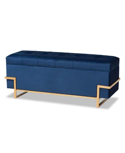 Baxton Studio Parker Glam And Luxe Velvet Upholstered Storage Ottoman In Blue