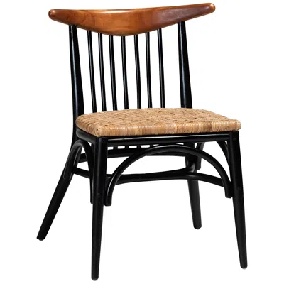 Baxton Studio Parthenia Natural Rattan Black Wood Dining Chair In Brown