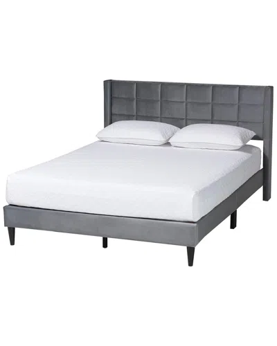 Baxton Studio Payne Modern Glam Velvet & Wood Queen Bed In Gray