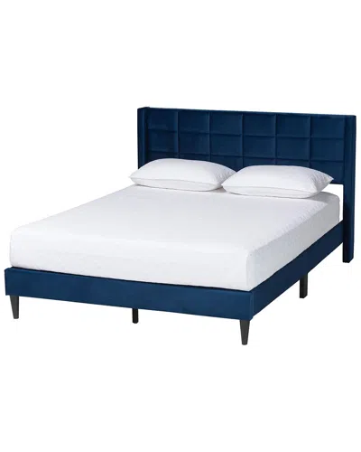 Baxton Studio Payne Modern Glam Velvet & Wood Queen Bed In Blue