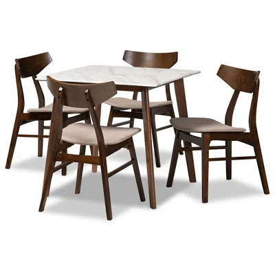 Baxton Studio Pearson Walnut And Beige 5-piece Dining Table And Chair Set In Brown