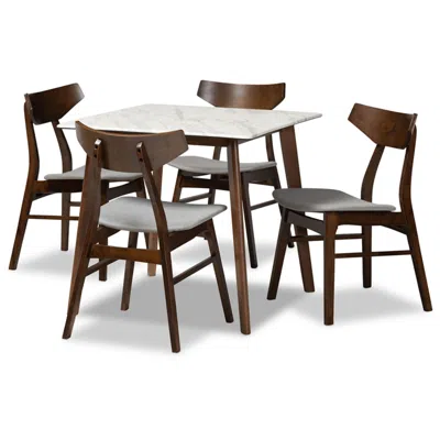Baxton Studio Pearson Walnut And Gray 5-piece Dining Table And Chair Set In Brown