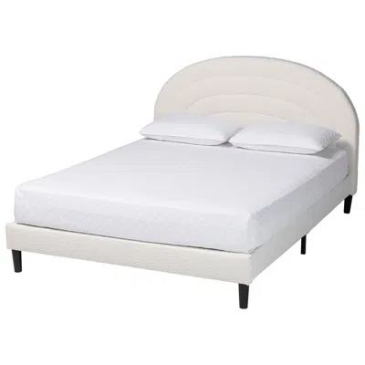 Baxton Studio Pelagia Boucle Cream Fabric Upholstered Platform Queen Bed In White