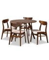 Baxton Studio Philip Mid-century Modern Transitional Fabric Upholstered 5 Piece Dining Set In Light Beige