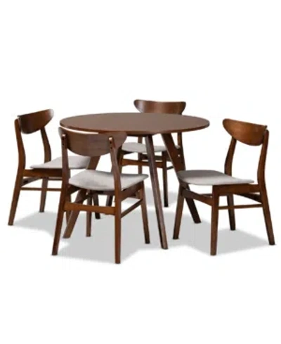 BAXTON STUDIO PHILIP MID-CENTURY MODERN TRANSITIONAL FABRIC UPHOLSTERED 5 PIECE DINING SET