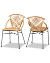 Baxton Studio Pro Modern Bohemian Rattan And Black Metal 2-piece Dining Chair Set In Brown