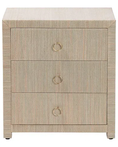 Baxton Studio Quinn Bohemian Woven Grasscloth 3-drawer Nightstand In Neutral
