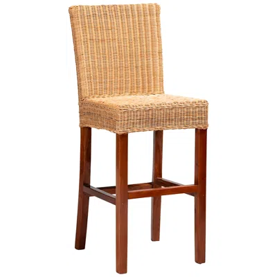 Baxton Studio Racquel 29" Natural Brown Rattan Bar Stool