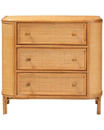Baxton Studio Radenza Bohemian Rattan 3-drawer Storage Cabinet In Brown