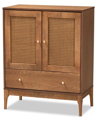 Baxton Studio Ramiel Mid-century Modern Ash Rattan 1-drawer Sideboard In Brown