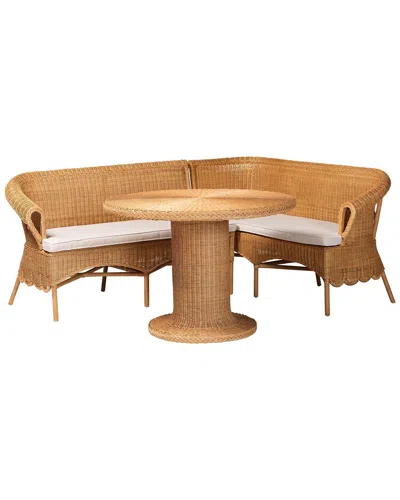 Baxton Studio Rashtin Bohemian Rattan 3pc Dining Nook Set In Brown