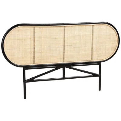 Baxton Studio Reegan Two-tone Black Natural Rattan Queen Size Headboard In Multi