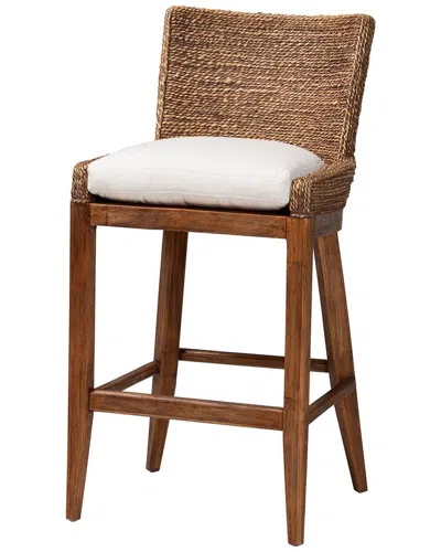 Baxton Studio Ridley Seagrass Bar Stool With Mahogany Wood Frame In Brown
