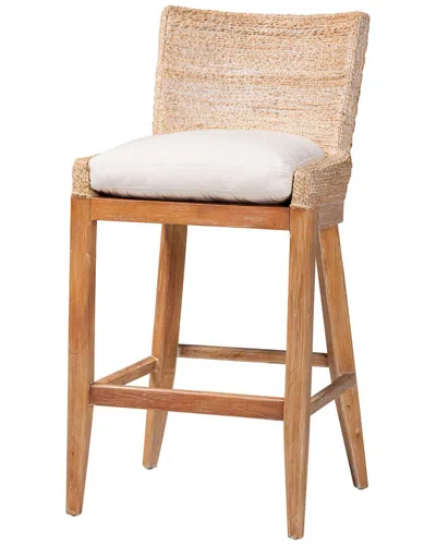 Baxton Studio Ridley Seagrass Bar Stool With Mahogany Wood Frame In Neutral