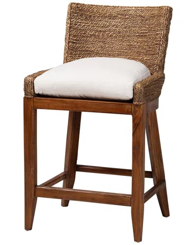 Baxton Studio Ridley Seagrass Counter Stool With Mahogany Wood Frame In Brown