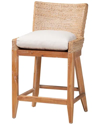 Baxton Studio Ridley Seagrass Counter Stool With Mahogany Wood Frame In Neutral