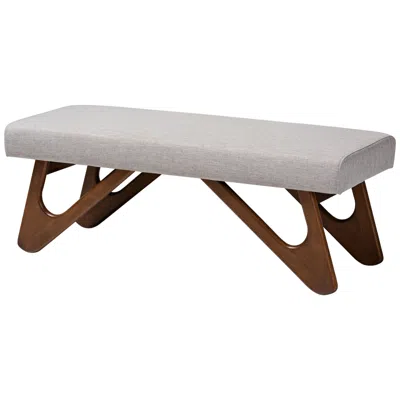 Baxton Studio Rika Grayish Beige And Walnut Boomerang Bench