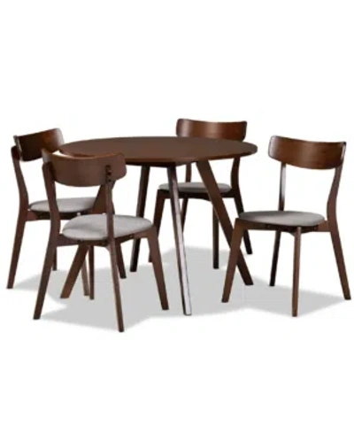 BAXTON STUDIO RIKA MID-CENTURY MODERN TRANSITIONAL FABRIC UPHOLSTERED 5 PIECE DINING SET