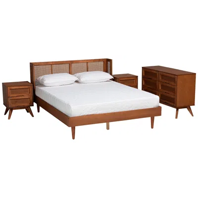 Baxton Studio Rina Ash Walnut Wood 4-piece King Size Bedroom Set In Multi