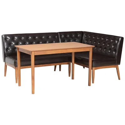 Baxton Studio Riordan Dark Brown Faux Leather 3-piece Dining Nook Set