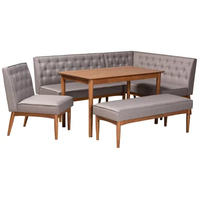 Baxton Studio Riordan Gray Fabric Tufted 5-piece Dining Nook Set